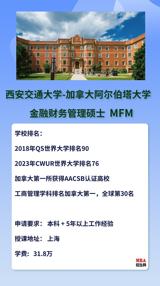 西安交通大學(xué)-加拿大阿爾伯塔大學(xué)MFM金融財(cái)務(wù)碩士